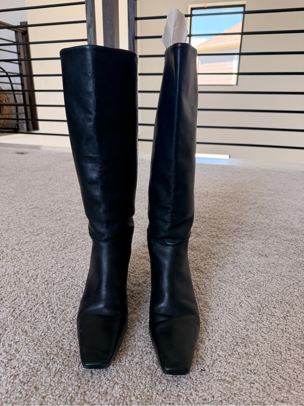 Reformation Remy Leather Knee-High Square-Toe Kitten Heel Boots in Black - Picture 3 of 11